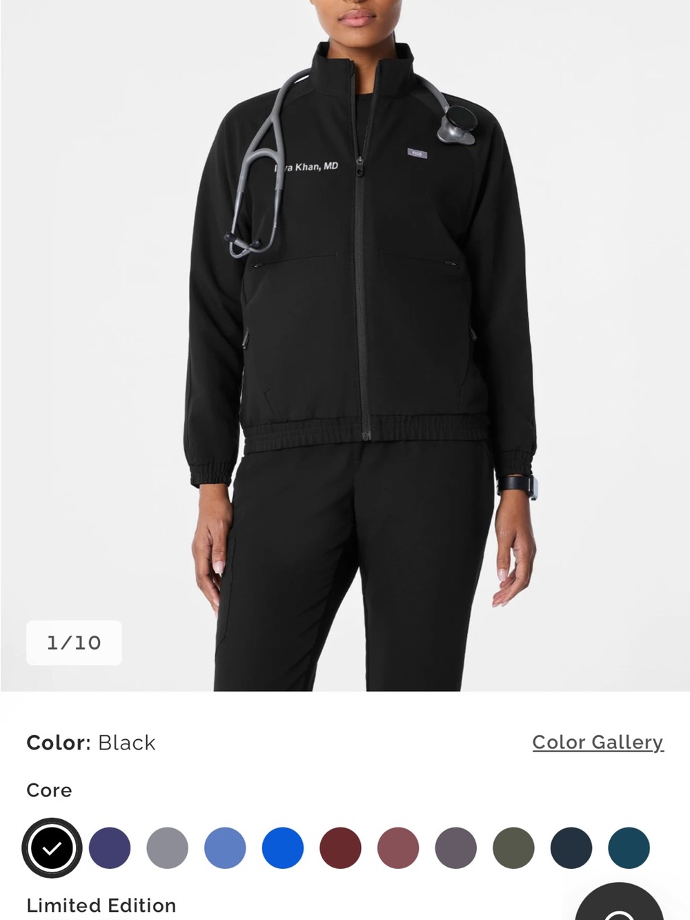 Figs Sydney Scrub Jacket Sz Large in Black